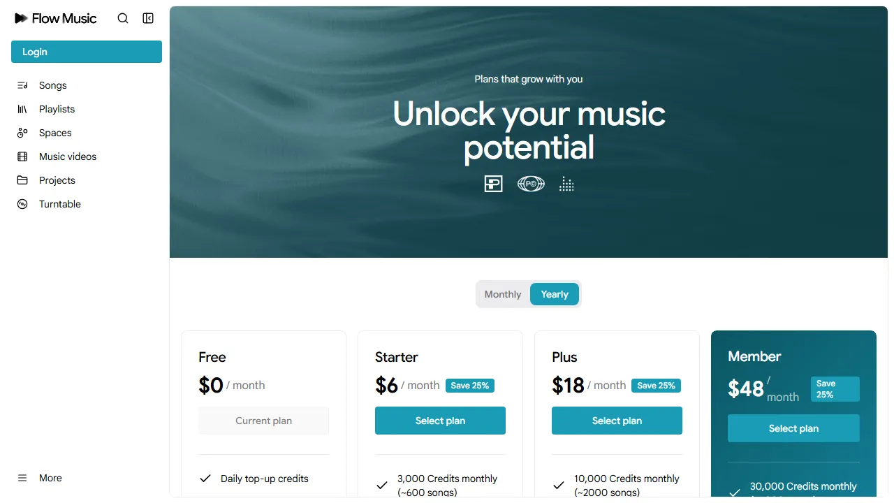 Riffusion pricing page: plans and rates