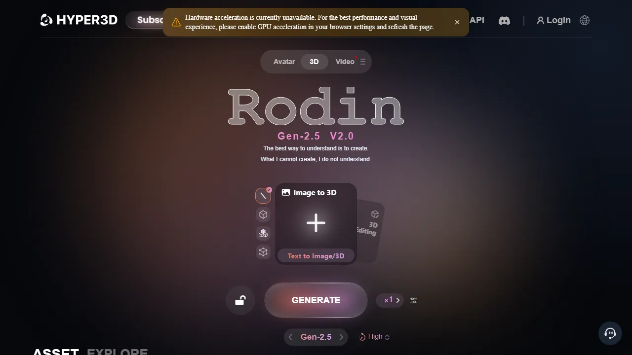 Rodin homepage, 3d & modeling AI tool