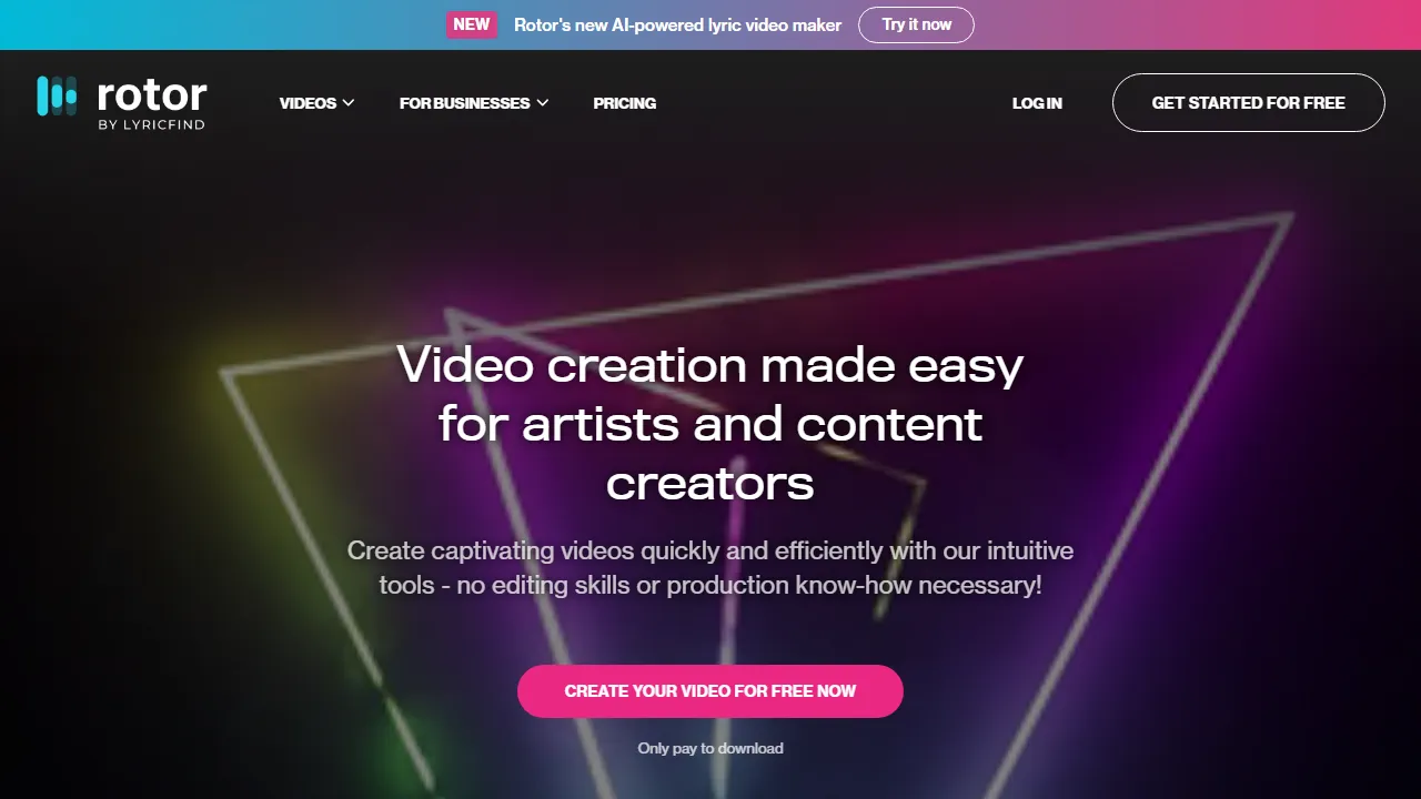 Rotor Videos homepage, video AI tool