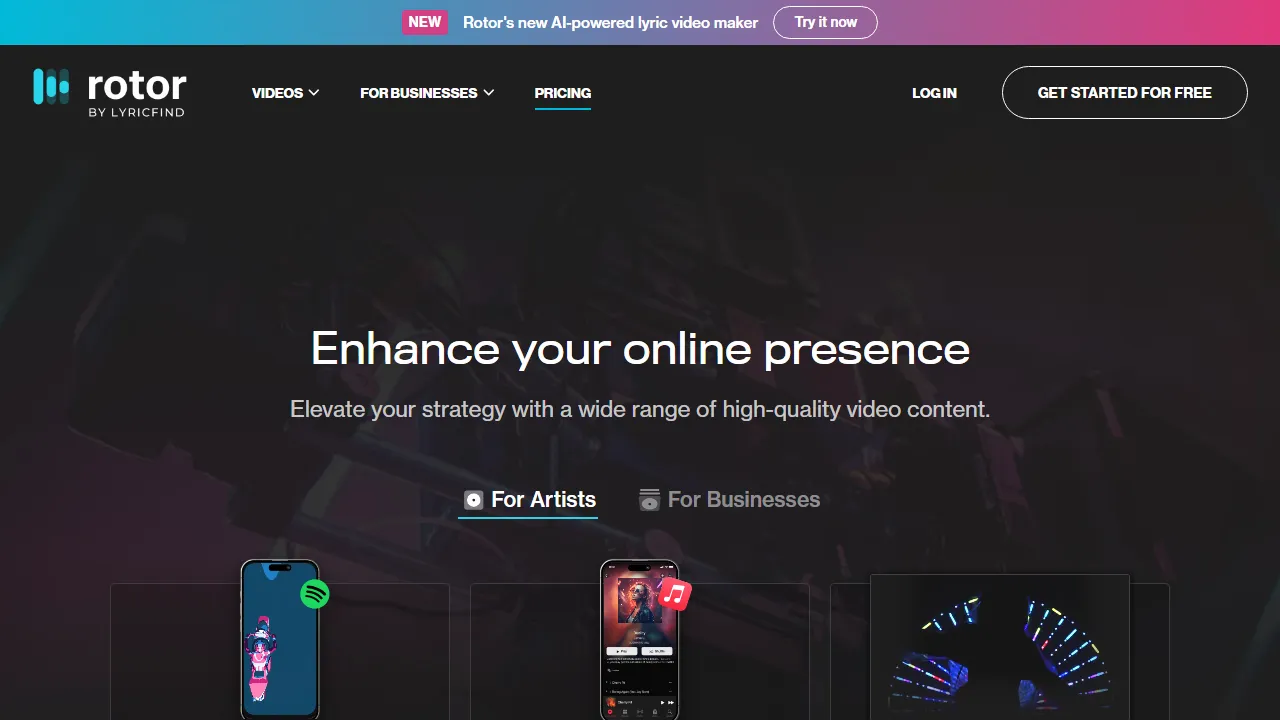 Rotor Videos pricing page: plans and rates