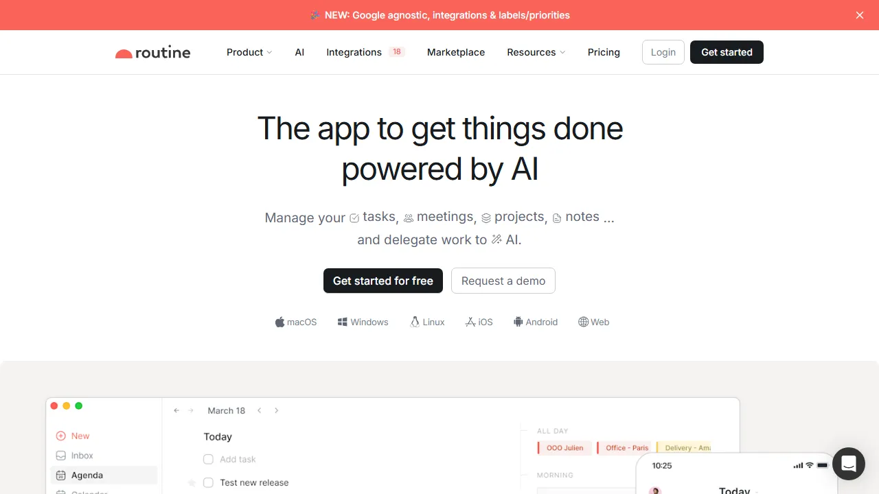 Routine homepage, productivity AI tool