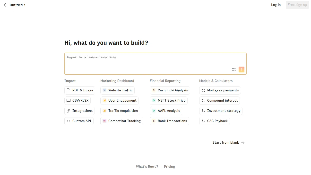Rows homepage, data & analysis AI tool