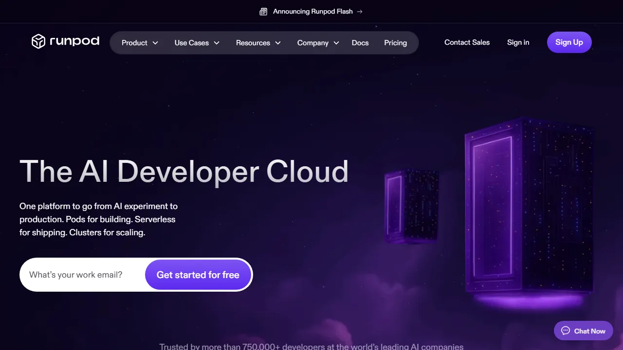 Runpod homepage, code AI tool