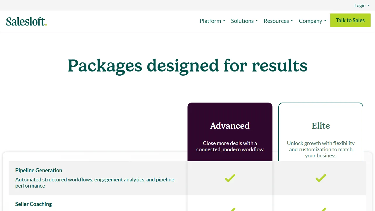Salesloft pricing page: plans and rates