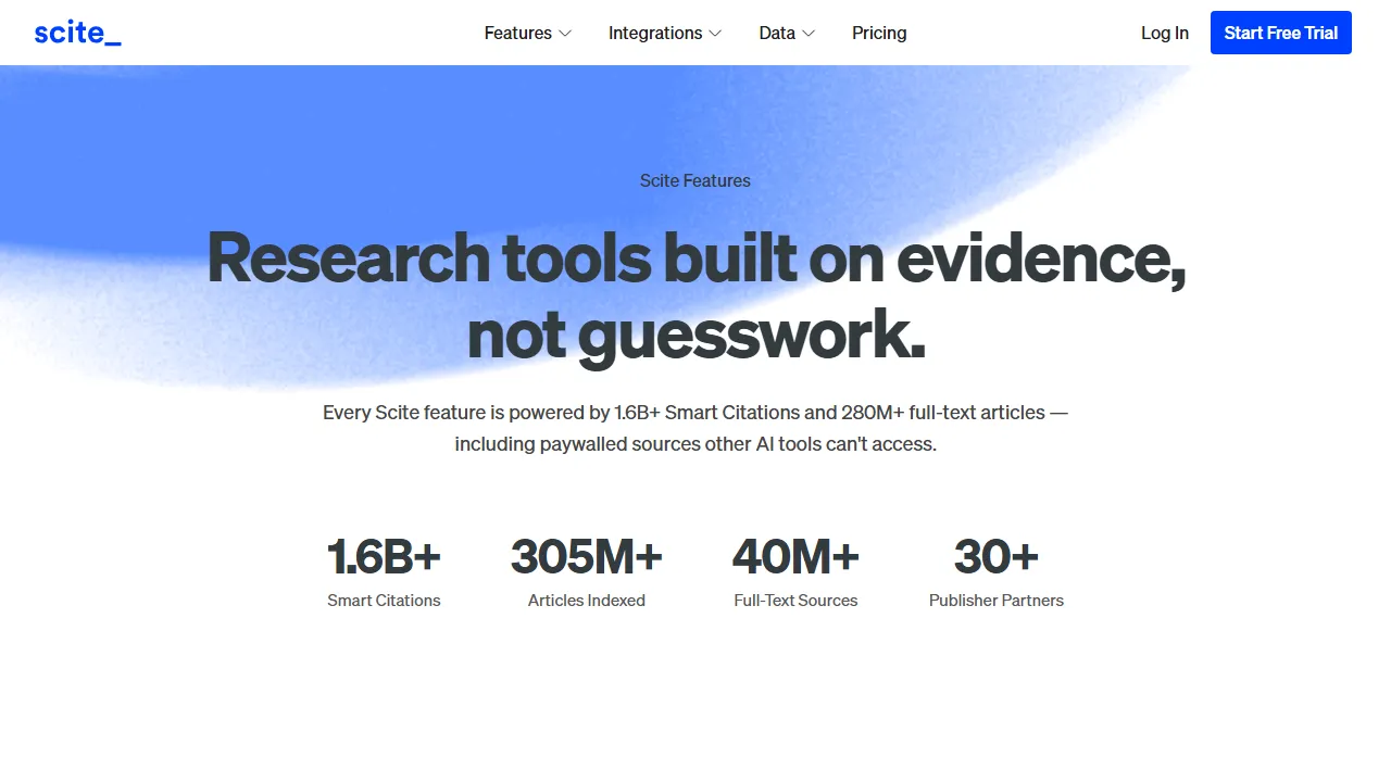 Scite features, search AI tool