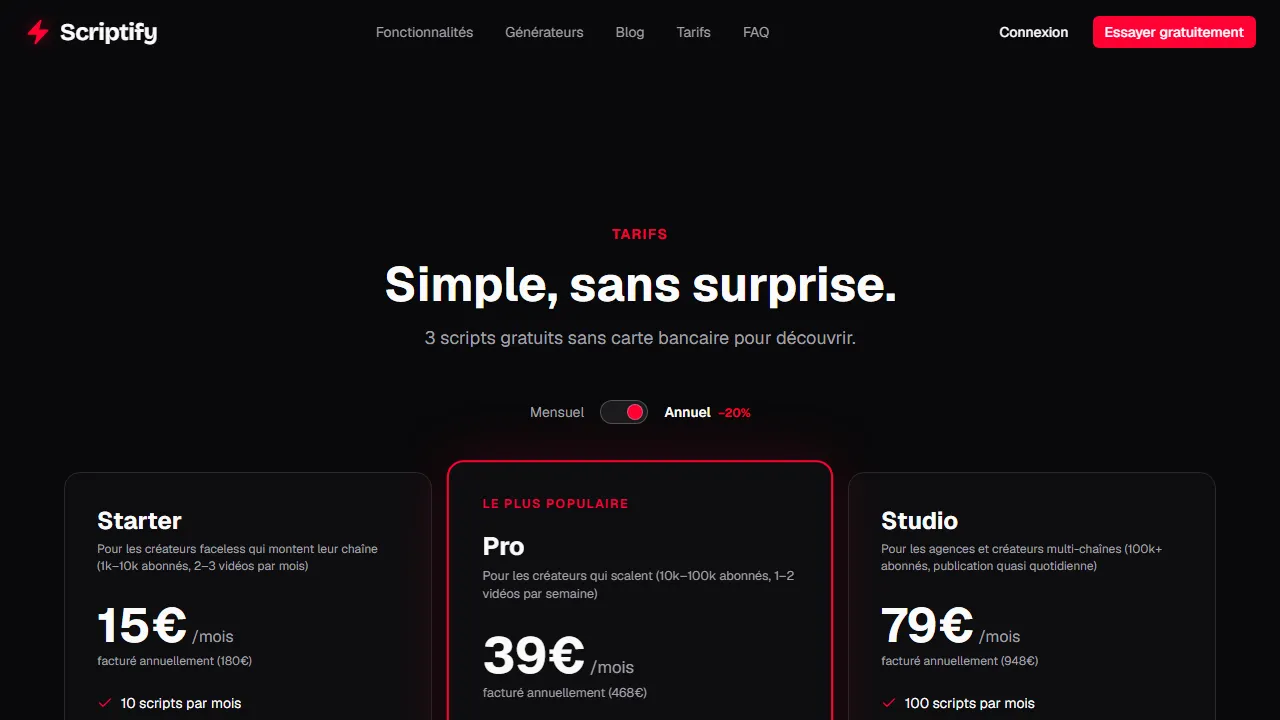 Scriptify Tarifs