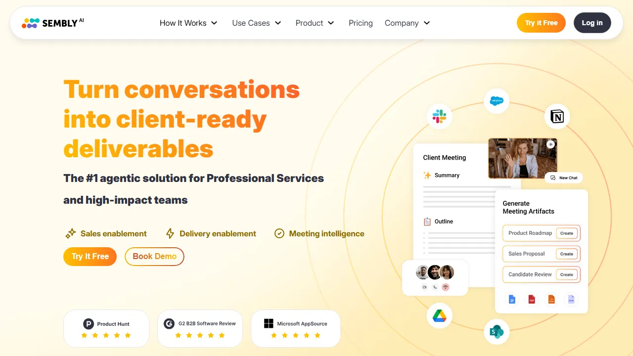 Sembly homepage, transcription & meetings AI tool