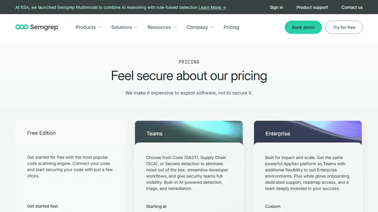 Semgrep pricing page: plans and rates