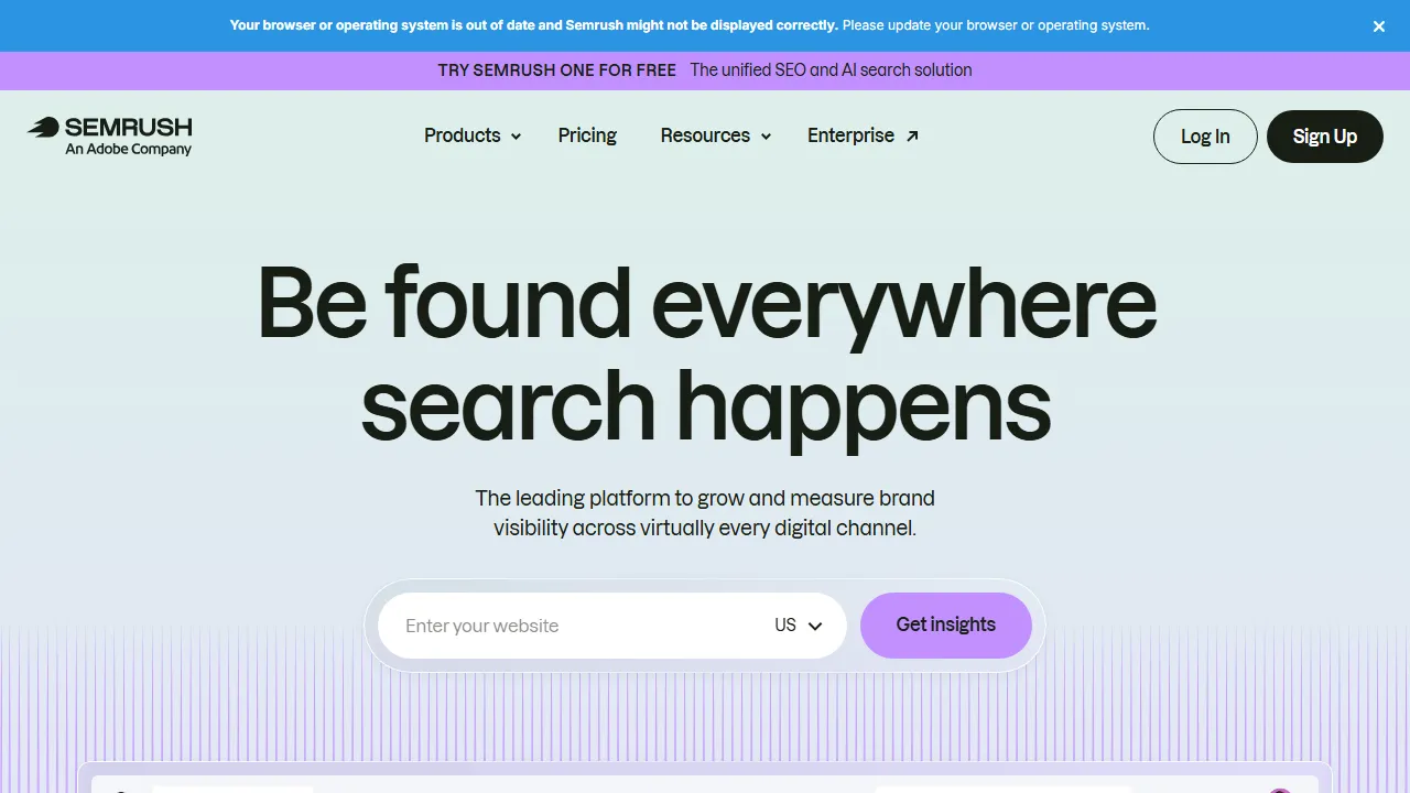 Semrush homepage, marketing & seo AI tool