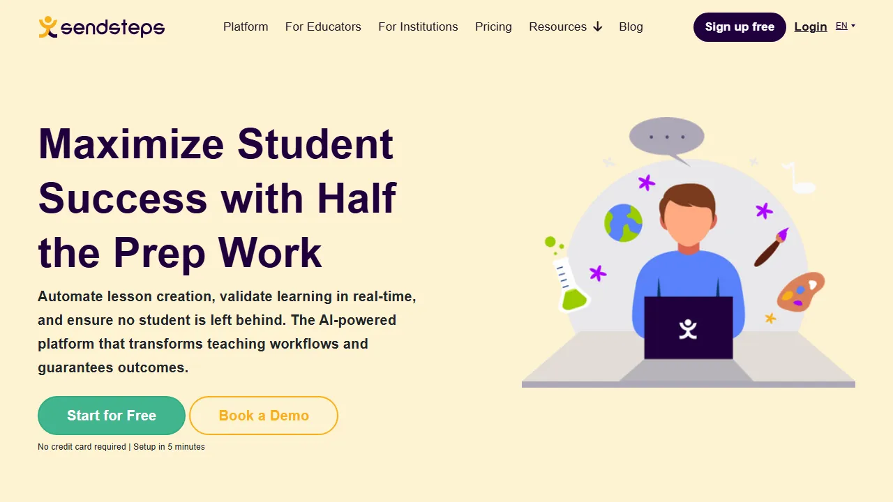 Sendsteps homepage, presentation AI tool