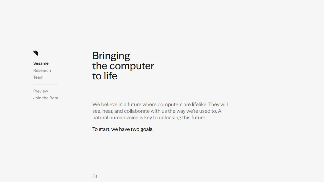 Sesame homepage, voice & audio AI tool