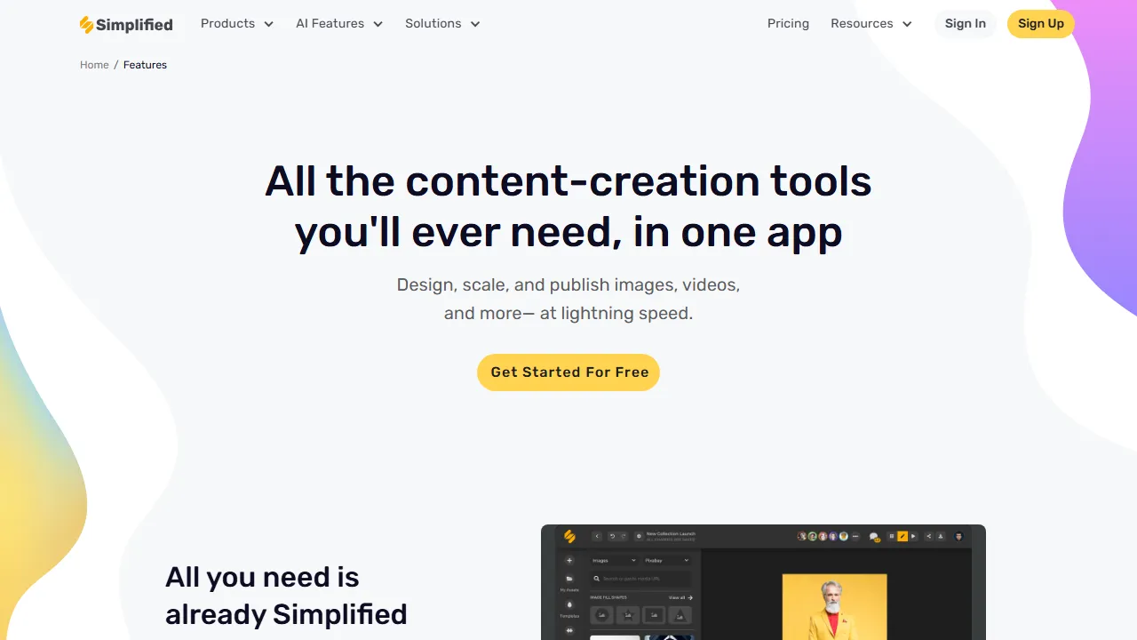 Simplified features, writing AI tool