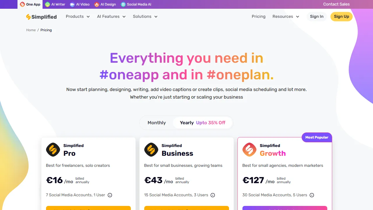 Simplified pricing page: plans and rates