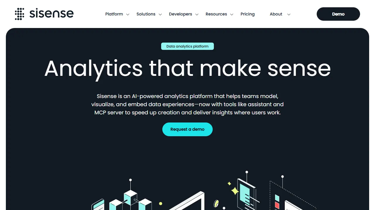 Sisense homepage, data & analysis AI tool