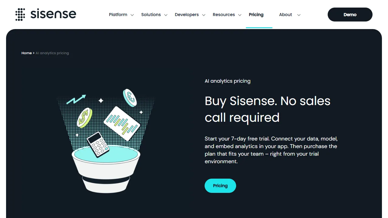 Sisense pricing page: plans and rates