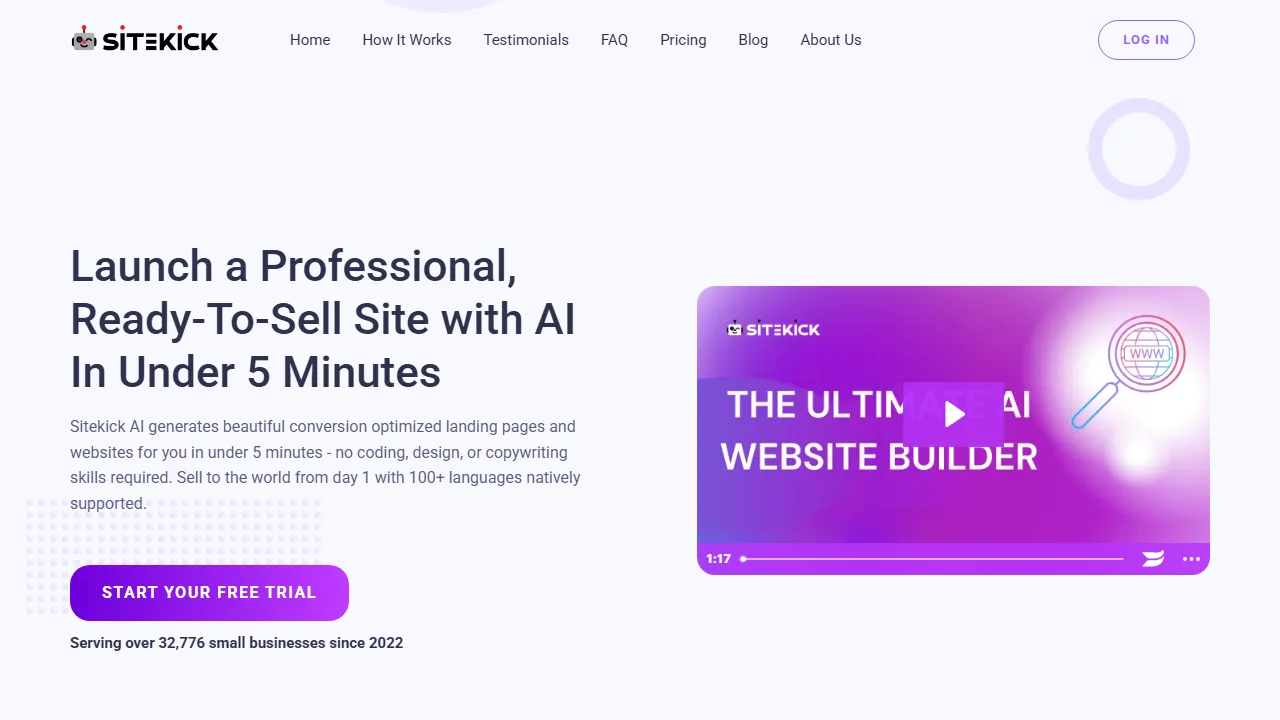 Sitekick homepage, no-code AI tool