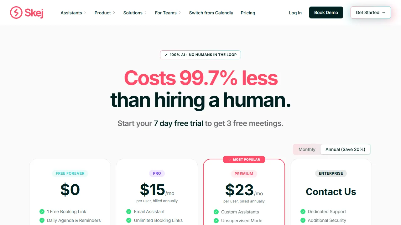 Skej pricing page: plans and rates