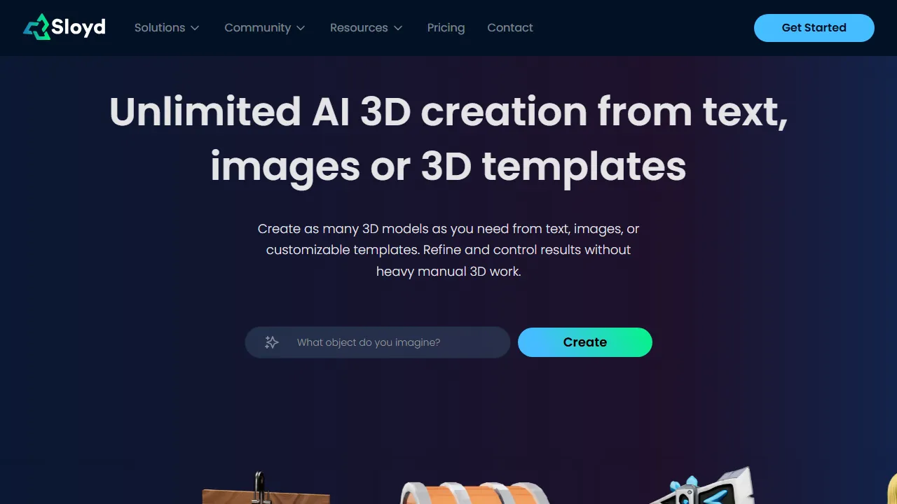 Sloyd homepage, 3d & modeling AI tool
