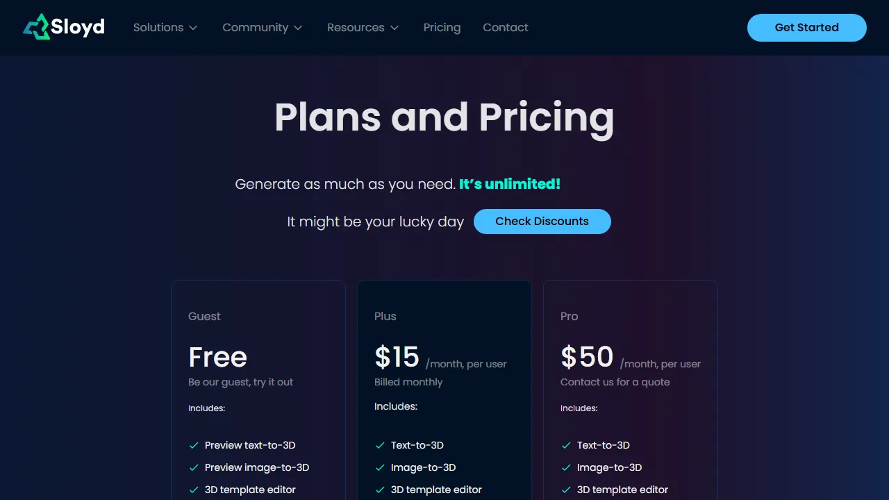 Sloyd pricing page: plans and rates