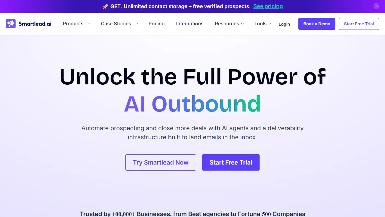 Smartlead homepage, marketing & seo AI tool