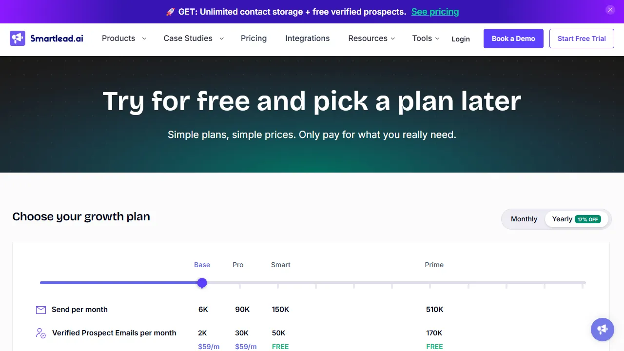 Smartlead pricing page: plans and rates
