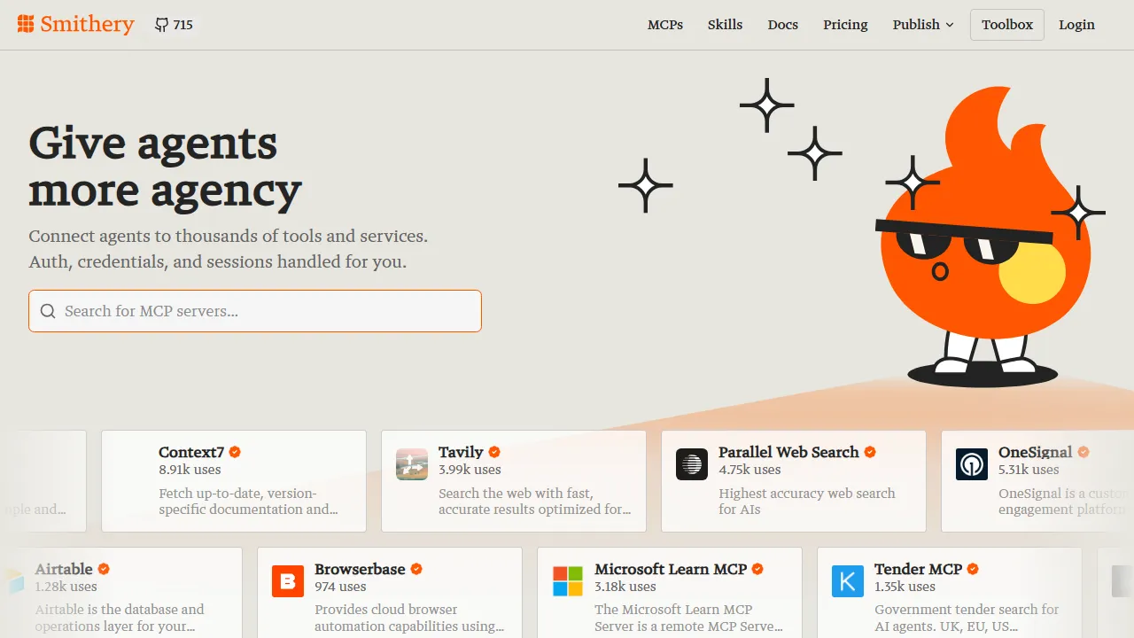 Smithery homepage, mcp & connectors AI tool