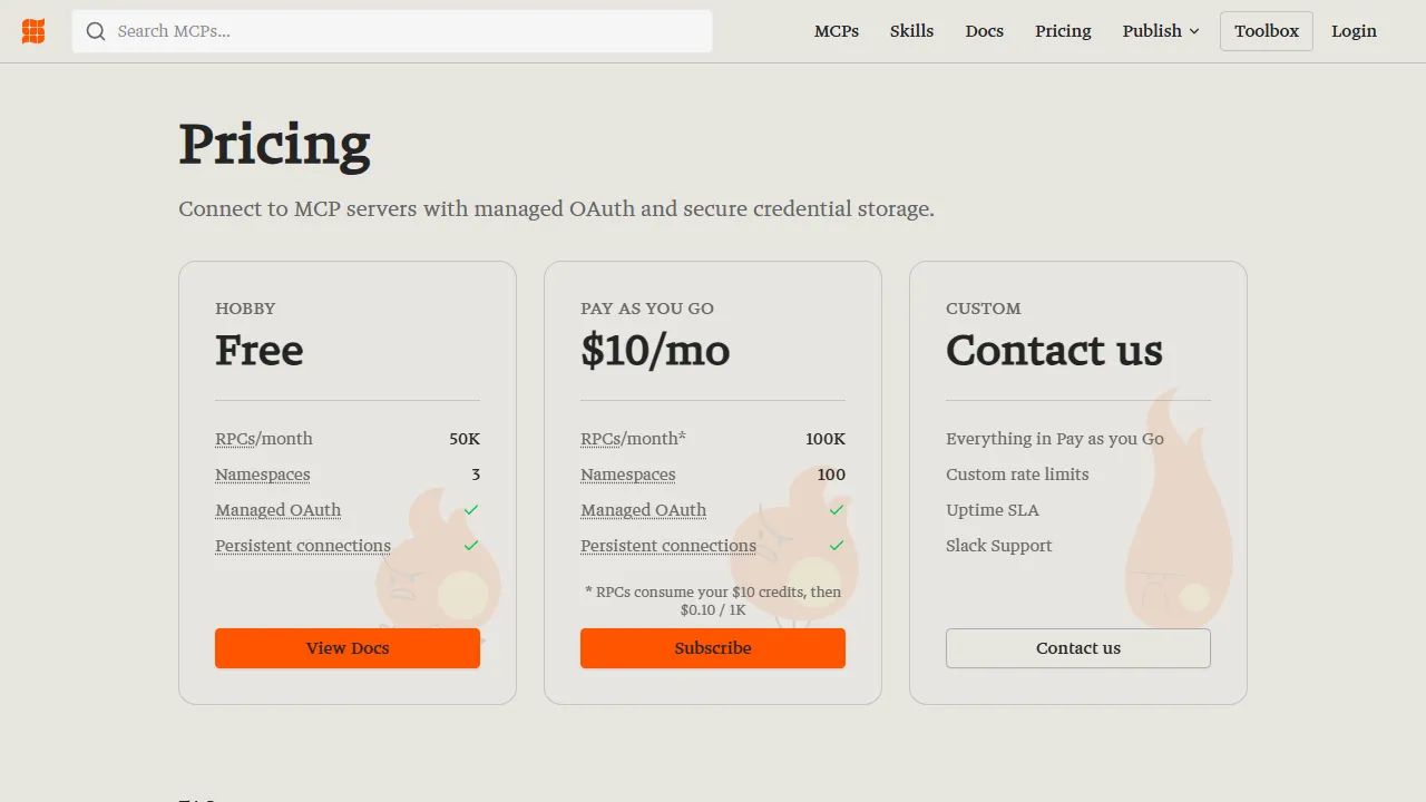 Smithery pricing page: plans and rates