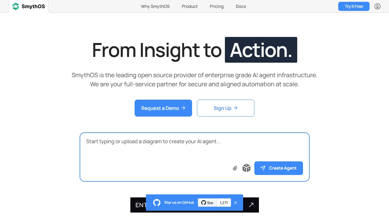 Smyth OS homepage, ai agents AI tool