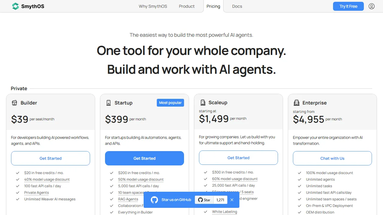 Smyth OS pricing page: plans and rates