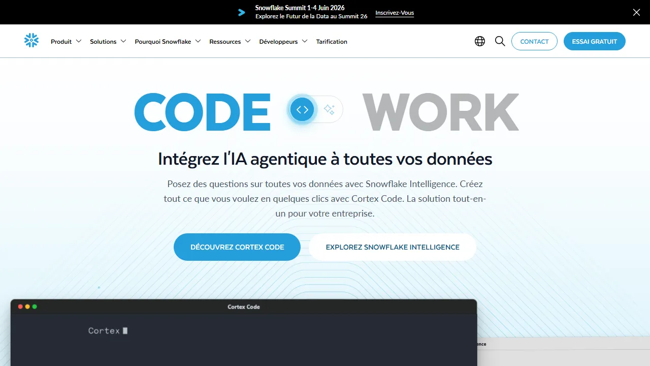 Snowflake Cortex homepage, data & analysis AI tool