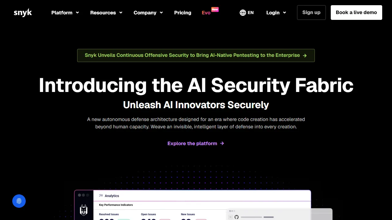 Snyk DeepCode homepage, code AI tool