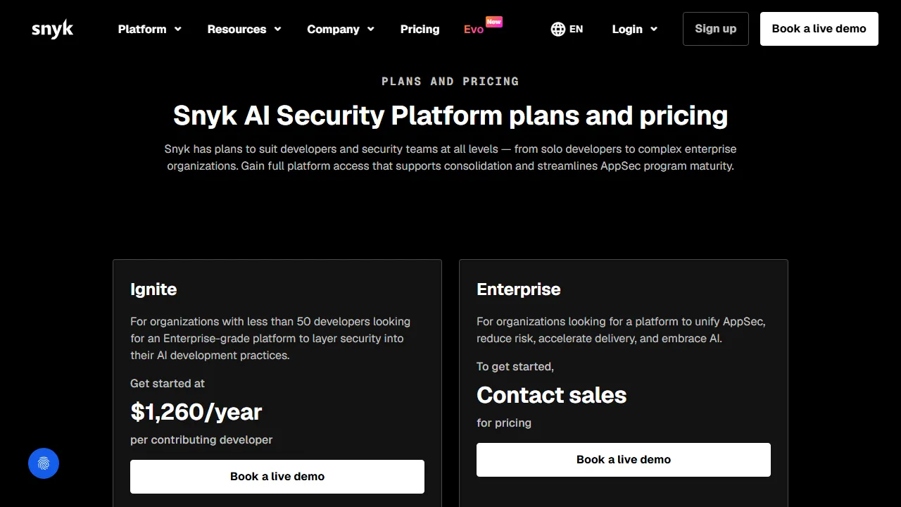 Snyk DeepCode pricing page: plans and rates