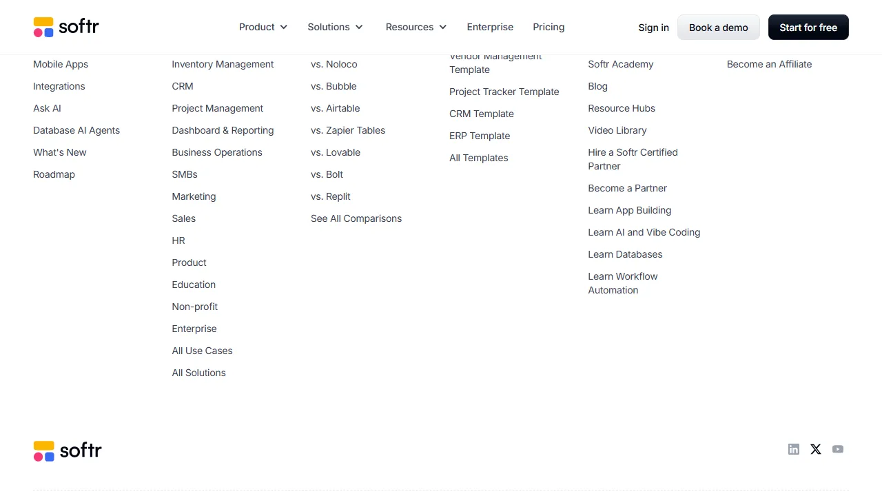 Softr homepage, no-code AI tool