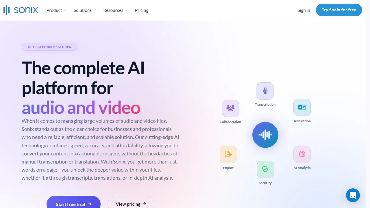 Sonix features, transcription & meetings AI tool