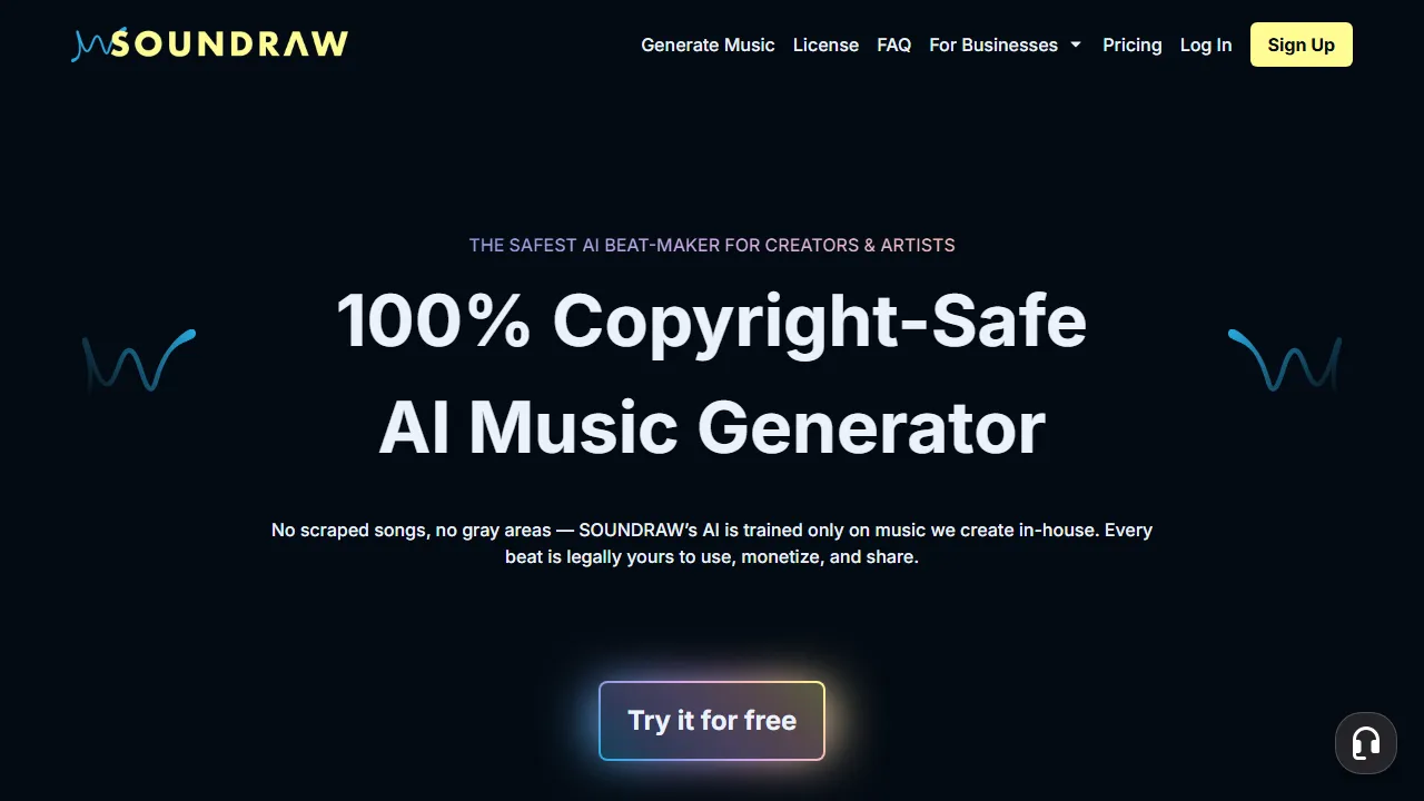 Soundraw homepage, music AI tool