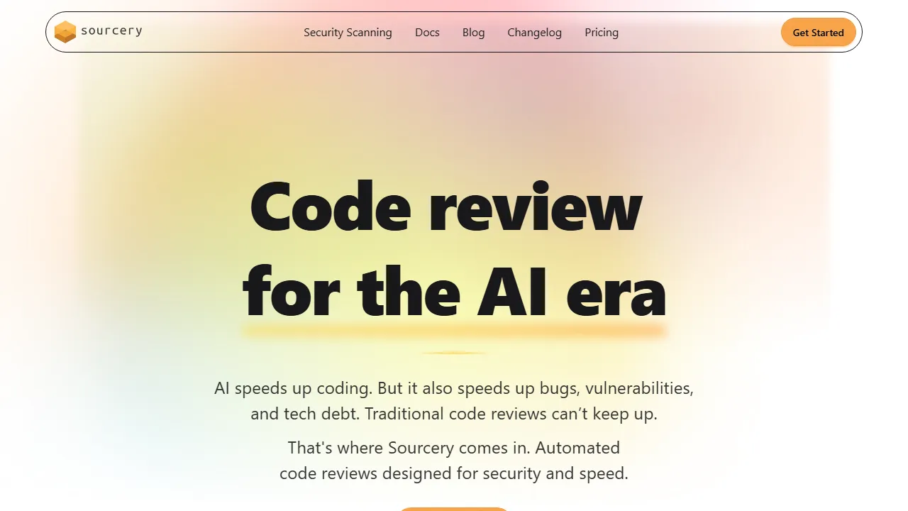 Sourcery homepage, code AI tool