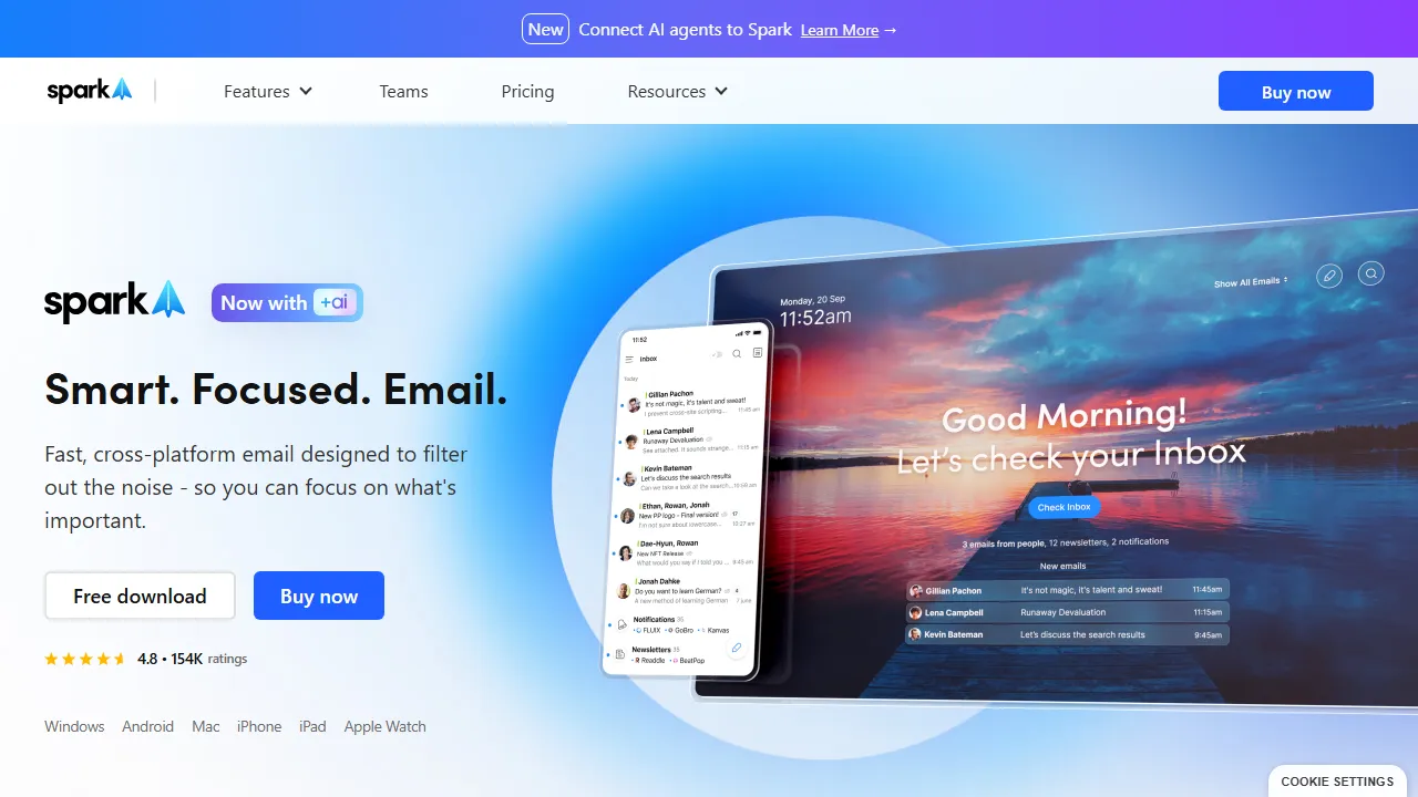 Spark Email homepage, productivity AI tool