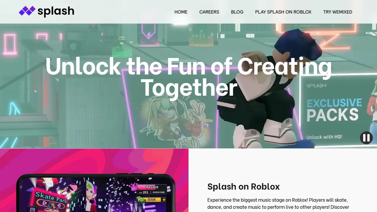 Splash Pro homepage, music AI tool