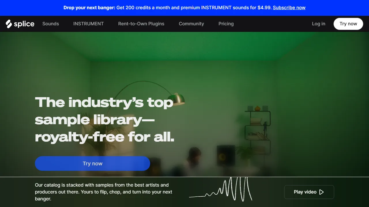 Splice homepage, music AI tool