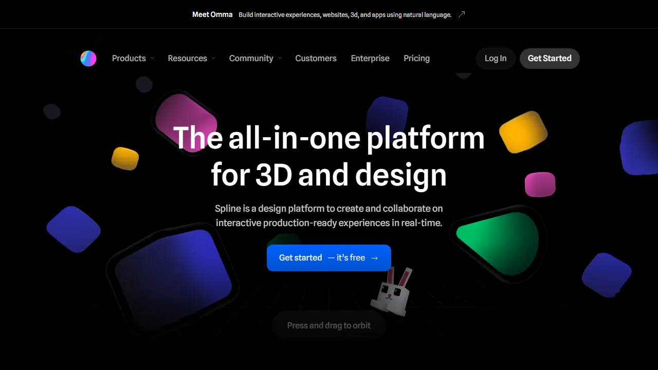 Spline homepage, 3d & modeling AI tool