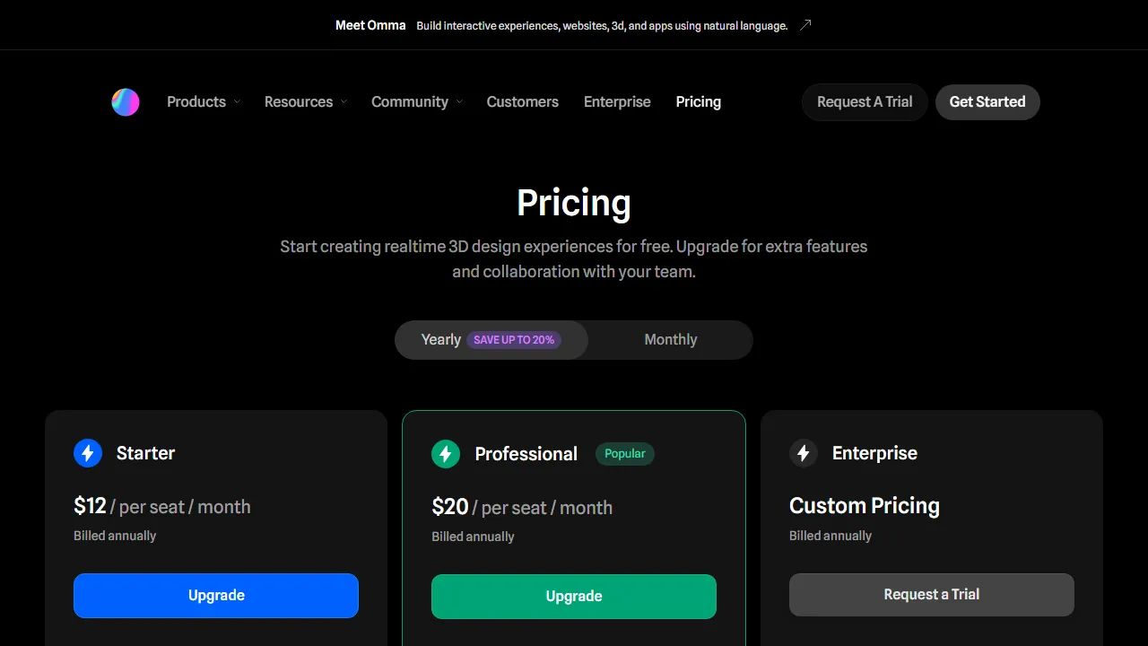 Spline pricing page: plans and rates