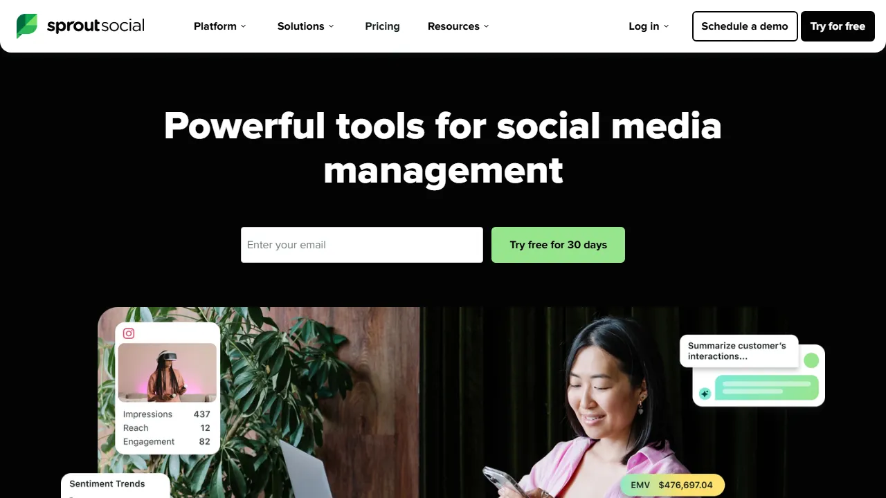 Sprout Social AI homepage, marketing & seo AI tool