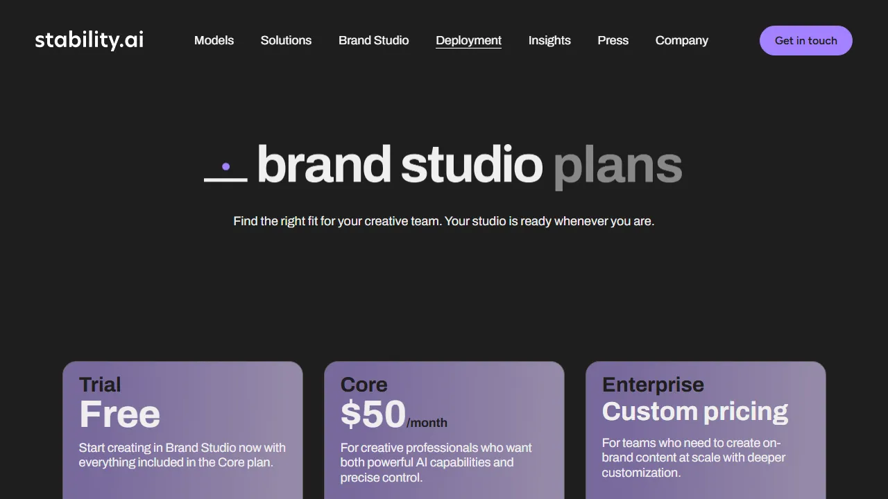 Stable Diffusion pricing page: plans and rates