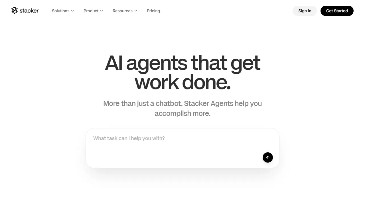 Stacker homepage, no-code AI tool