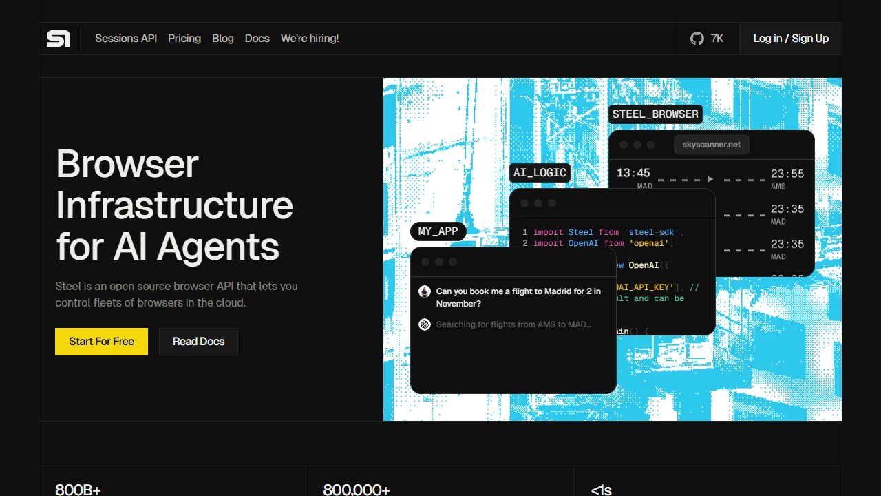 Steel Browser homepage, ai agents AI tool