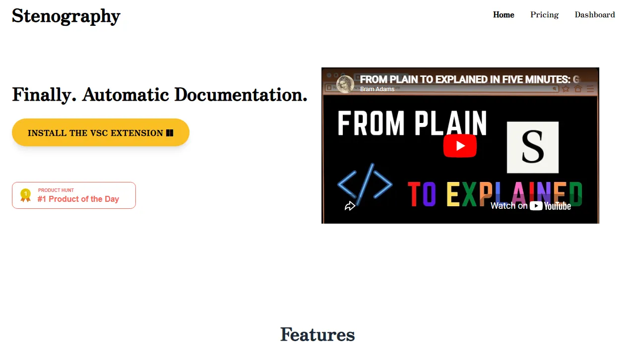 Stenography homepage, code AI tool