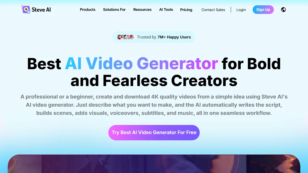 Steve AI homepage, video AI tool