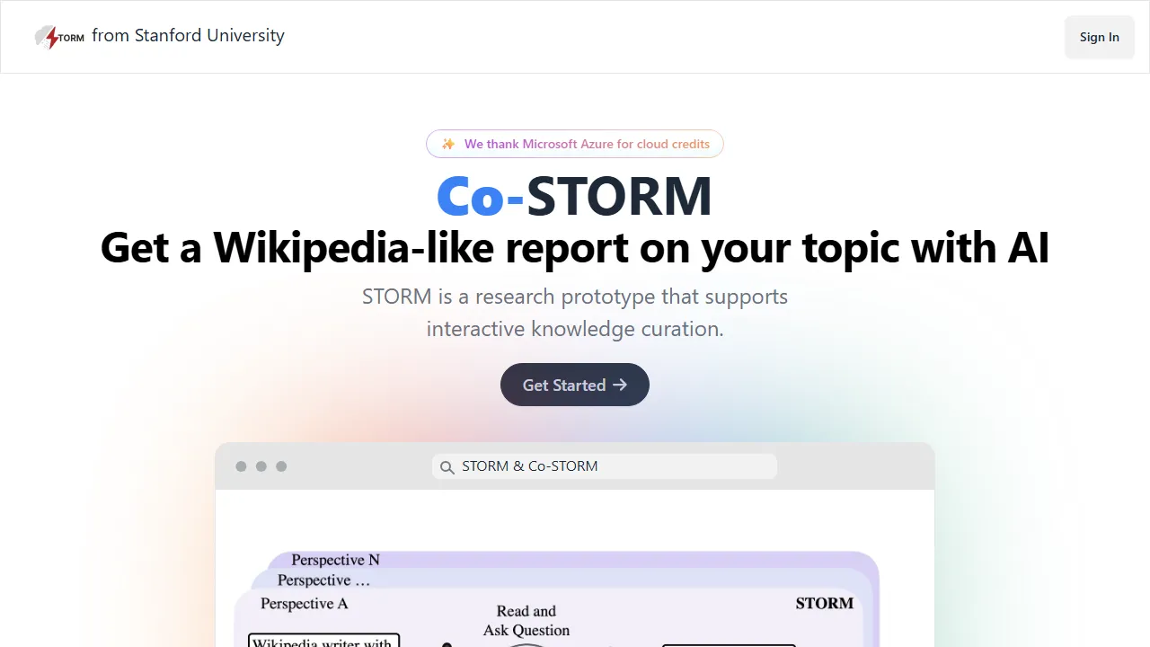 STORM Stanford homepage, search AI tool