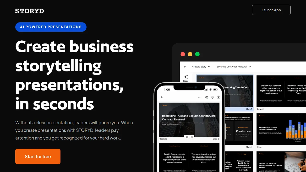 STORYD homepage, presentation AI tool