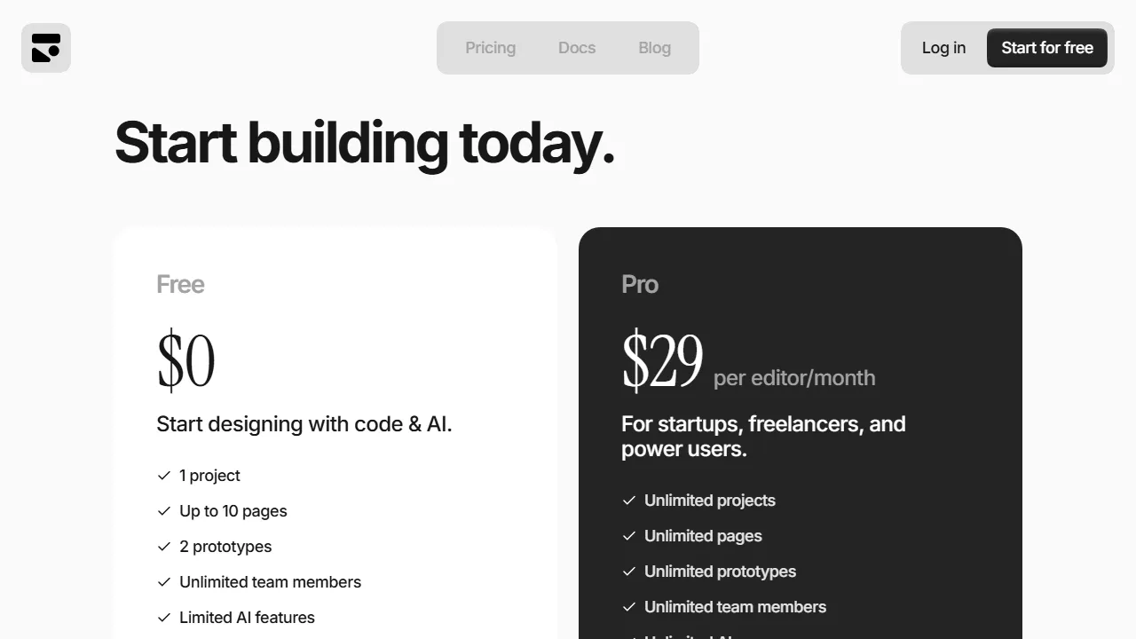 Subframe pricing page: plans and rates